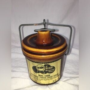 1980's Cheese Crock Brown w/ Clasp Locking Lid 4.5" T x 3" R "Pride of Hilbert"